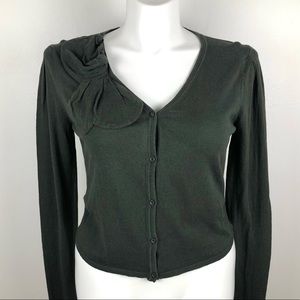 CAbi Olive Green Cardigan Slightly Cropped Flower 639 L